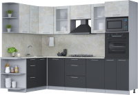 Кухонный гарнитур Интерлиния Мила 1.68x2.8 левая (бетон лайт/антрацит/опал светлый) - 