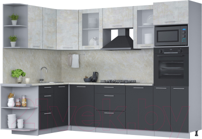 Кухонный гарнитур Интерлиния Мила 1.68x2.8 левая (бетон лайт/антрацит/опал светлый)