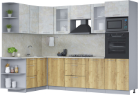 Кухонный гарнитур Интерлиния Мила 1.68x2.8 левая (бетон лайт/дуб золотой/опал светлый) - 