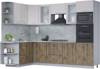Кухонный гарнитур Интерлиния Мила 1.68x2.8 левая (вудлайн кремовый/дуб веллингтон/серый каспий) - 