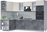 Кухонный гарнитур Интерлиния Мила 1.68x2.8 левая (персидский жемчуг/бетон портленд/серый каспий) - 