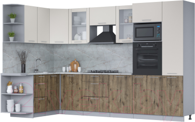 Готовая кухня Интерлиния Мила 1.68x3.2 левая (персидский жемчуг/дуб веллингтон/серый каспий)