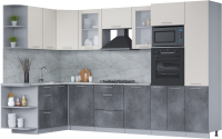 Кухонный гарнитур Интерлиния Мила 1.68x3.2 левая (персидский жемчуг/бетон портленд/серый каспий) - 