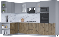 Кухонный гарнитур Интерлиния Мила 1.68x3.2 левая (серебро/дуб веллингтон/белый гранит) - 