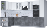 Кухонный гарнитур Интерлиния Мила 1.68x3.4 левая (белый платинум/бетон портленд/белый гранит) - 
