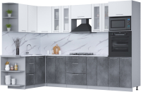 Кухонный гарнитур Интерлиния Мила 1.68x3.0 левая (белый платинум/бетон портленд/белый гранит) - 
