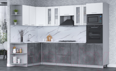 Готовая кухня Интерлиния Мила 1.68x3.0 левая (белый платинум/бетон портленд/белый гранит)