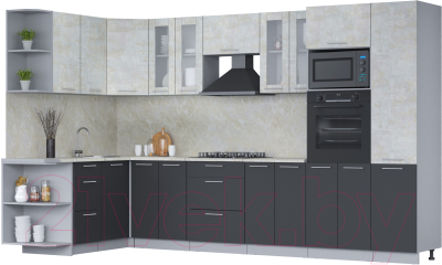 Готовая кухня Интерлиния Мила 1.68x3.4 левая (бетон лайт/антрацит/опал светлый)