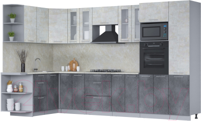 Готовая кухня Интерлиния Мила 1.68x3.4 левая (бетон лайт/бетон портленд/опал светлый)