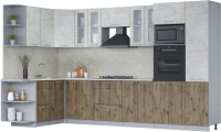 Кухонный гарнитур Интерлиния Мила 1.68x3.4 левая (бетон лайт/дуб веллингтон/опал светлый) - 