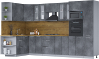 Кухонный гарнитур Интерлиния Мила 1.68x3.4 левая (бетон потленд/бетон портленд/дуб бунратти) - 
