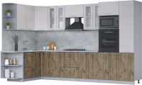 Кухонный гарнитур Интерлиния Мила 1.68x3.4 левая (вудлайн кремовый/дуб веллингтон/серый каспий) - 