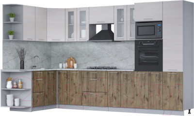 Готовая кухня Интерлиния Мила 1.68x3.4 левая (вудлайн кремовый/дуб веллингтон/серый каспий)
