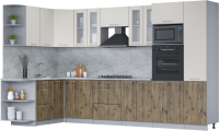 Кухонный гарнитур Интерлиния Мила 1.68x3.4 левая (персидский жемчуг/дуб веллингтон/серый каспий) - 