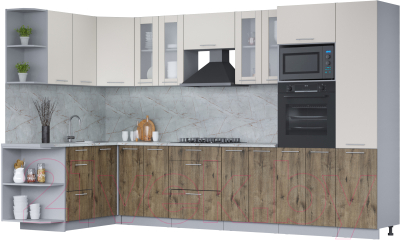 Готовая кухня Интерлиния Мила 1.68x3.4 левая (персидский жемчуг/дуб веллингтон/серый каспий)