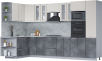 Кухонный гарнитур Интерлиния Мила 1.68x3.4 левая (персидский жемчуг/бетон портленд/серый каспий) - 