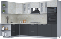 Кухонный гарнитур Интерлиния Мила 1.68x3.0 левая (бетон лайт/антрацит/опал светлый) - 