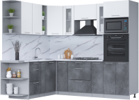 Готовая кухня Интерлиния Мила 1.88x2.4 левая (белый платинум/бетон портленд/белый гранит) - 