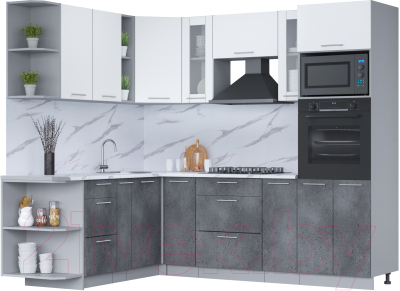 Готовая кухня Интерлиния Мила 1.88x2.4 левая (белый платинум/бетон портленд/белый гранит)