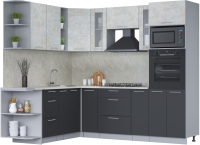 Кухонный гарнитур Интерлиния Мила 1.88x2.4 левая (бетон лайт/антрацит/опал светлый) - 