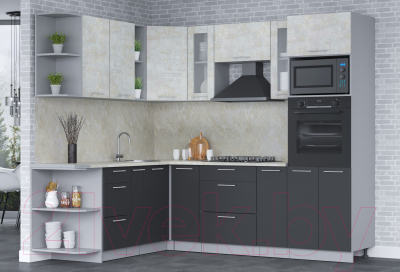 Кухонный гарнитур Интерлиния Мила 1.88x2.4 левая (бетон лайт/антрацит/опал светлый)