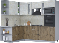 Кухонный гарнитур Интерлиния Мила 1.88x2.4 левая (бетон лайт/дуб веллингтон/опал светлый) - 