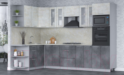 Готовая кухня Интерлиния Мила 1.68x3.0 левая (бетон лайт/бетон портленд/опал светлый)