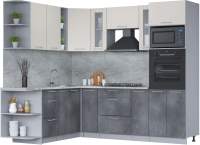 Готовая кухня Интерлиния Мила 1.88x2.4 левая (персидский жемчуг/бетон портленд/серый каспий) - 