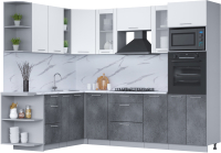 Готовая кухня Интерлиния Мила 1.88x2.6 левая (белый платинум/бетон портленд/белый гранит) - 