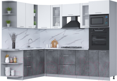 Готовая кухня Интерлиния Мила 1.88x2.6 левая (белый платинум/бетон портленд/белый гранит)