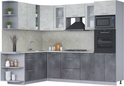 Кухонный гарнитур Интерлиния Мила 1.88x2.6 левая (бетон лайт/бетон портленд/опал светлый)