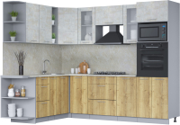 Готовая кухня Интерлиния Мила 1.88x2.6 левая (бетон лайт/дуб золотой/опал светлый) - 