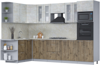 Кухонный гарнитур Интерлиния Мила 1.68x3.0 левая (бетон лайт/дуб веллингтон/опал светлый) - 