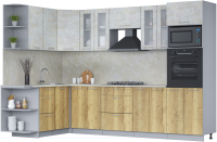 Кухонный гарнитур Интерлиния Мила 1.68x3.0 левая (бетон лайт/дуб золотой/опал светлый) - 