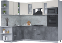 Кухонный гарнитур Интерлиния Мила 1.88x2.6 левая (персидский жемчуг/бетон портленд/серый каспий) - 