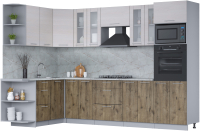 Кухонный гарнитур Интерлиния Мила 1.68x3.0 левая (вудлайн кремовый/дуб веллингтон/серый каспий) - 