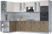 Кухонный гарнитур Интерлиния Мила 1.68x3.0 левая (персидский жемчуг/дуб веллингтон/серый каспий) - 