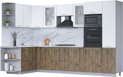 Готовая кухня Интерлиния Мила 1.68x3.2 левая (белый платинум/дуб веллингтон/белый гранит)