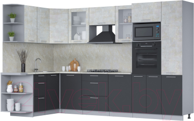 Готовая кухня Интерлиния Мила 1.68x3.2 левая (бетон лайт/антрацит/опал светлый)