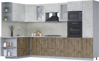 Кухонный гарнитур Интерлиния Мила 1.68x3.2 левая (бетон лайт/дуб веллингтон/опал светлый) - 