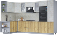 Кухонный гарнитур Интерлиния Мила 1.68x3.2 левая (бетон лайт/дуб золотой/опал светлый) - 
