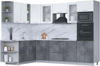 Кухонный гарнитур Интерлиния Мила 1.88x2.8 левая (белый платинум/бетон портленд/белый гранит) - 