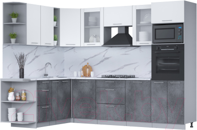 Кухонный гарнитур Интерлиния Мила 1.88x2.8 левая (белый платинум/бетон портленд/белый гранит)