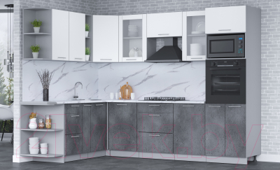 Готовая кухня Интерлиния Мила 1.88x2.8 левая (белый платинум/бетон портленд/белый гранит)