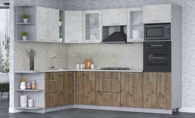 Готовая кухня Интерлиния Мила 1.88x2.8 левая (бетон лайт/дуб веллингтон/опал светлый)