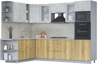 Кухонный гарнитур Интерлиния Мила 1.88x2.8 левая (бетон лайт/дуб золотой/опал светлый) - 