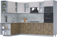 Кухонный гарнитур Интерлиния Мила 1.88x2.8 левая (вудлайн кремовый/дуб веллингтон/серый каспий) - 