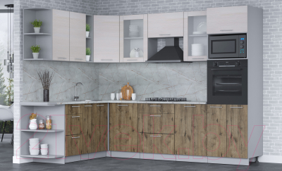 Готовая кухня Интерлиния Мила 1.88x2.8 левая (вудлайн кремовый/дуб веллингтон/серый каспий)