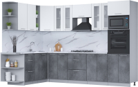 Кухонный гарнитур Интерлиния Мила 1.88x3.0 левая (белый платинум/бетон портленд/белый гранит) - 