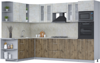 Кухонный гарнитур Интерлиния Мила 1.88x3.0 левая (бетон лайт/дуб веллингтон/опал светлый) - 